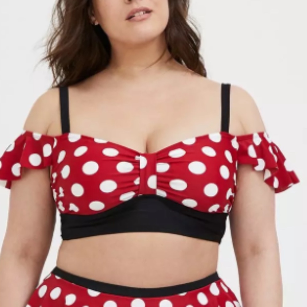 torrid Red and White Polka Dot Off-Shoulder Swim Top